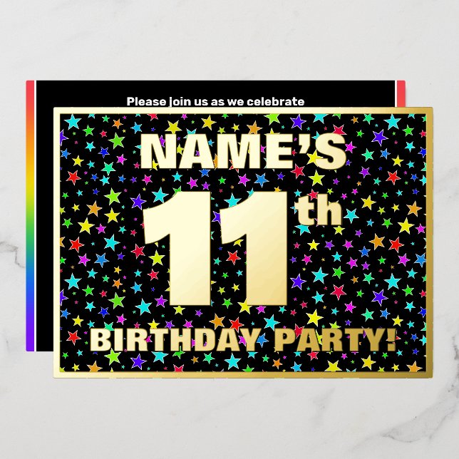 11th Birthday Party — Fun, Colourful Stars Pattern (Front/Back)