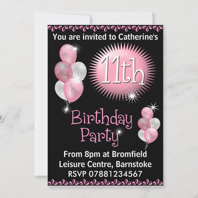 11th Birthday Party Invitation (Front)