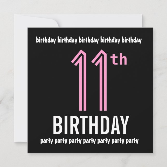 11th Birthday Party Modern Black and Colour Number Invitation (Front)