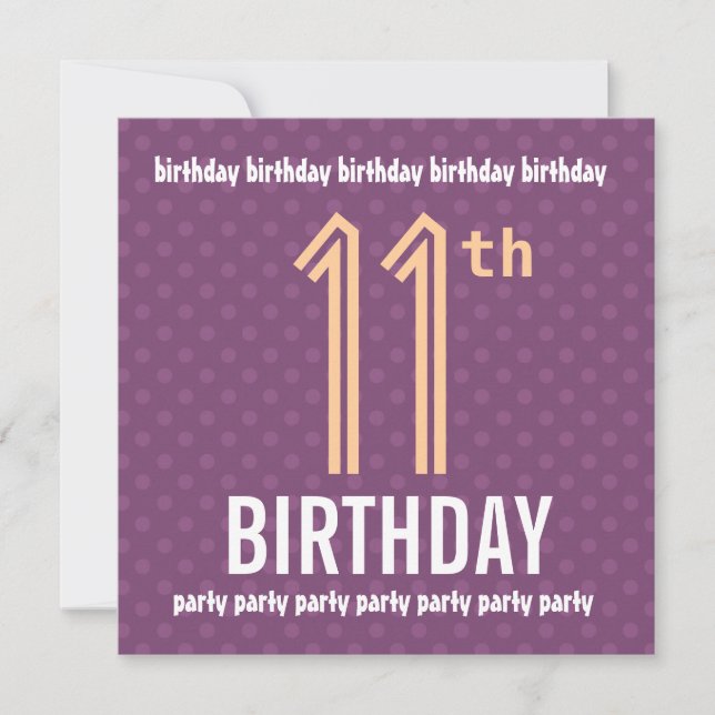 11th Birthday Party Purple and Peach Polka Dots Invitation (Front)