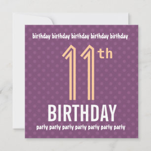 11th Birthday Party Purple and Peach Polka Dots Invitation
