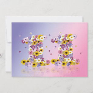 11th Birthday party, with flowered letters Invitation