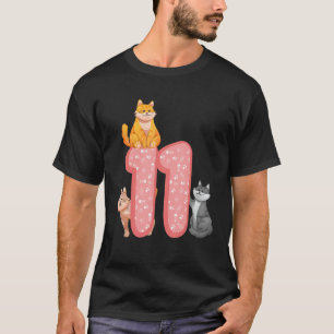 11th Birthday Pink Cat Themed Cat Paws Birthday P T-Shirt