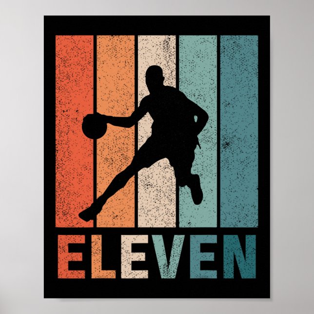 11th Birthday Retro Basketball Lovers Boys Kids 11 Poster (Front)