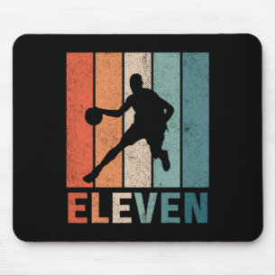 11th Birthday Retro Bysketbyll Lovers Boys Kids 11 Mouse Pad