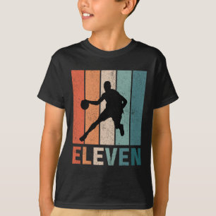 11th Birthday Retro Bysketbyll Lovers Boys Kids 11 T-Shirt