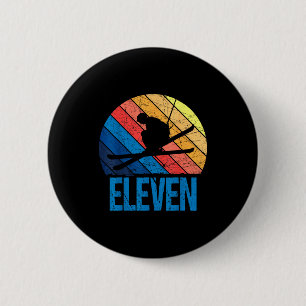 11th birthday retro ski skiing 11 year old boys 6 cm round badge