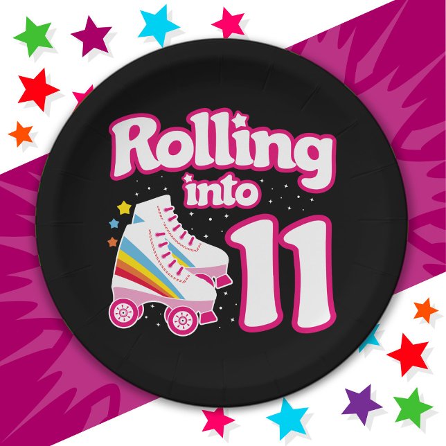 11th Birthday Roller Skating 11 Years Old Skate Paper Plate (Creator Uploaded)