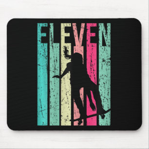 11th Birthday Skater Girl Skateboarding Skating 11 Mouse Pad