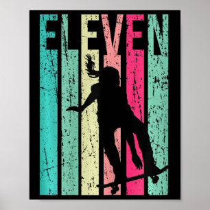 11th Birthday Skater Girl Skateboarding Skating 11 Poster