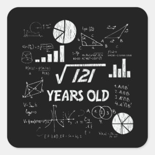 11th Birthday Square Root Math 11 Years Old Bday Square Sticker