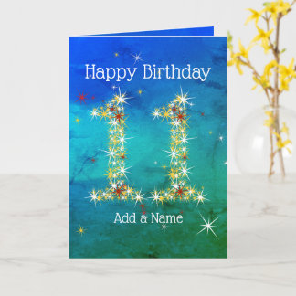11th Birthday - Star Numbers - Blue Green - Age 11 Card