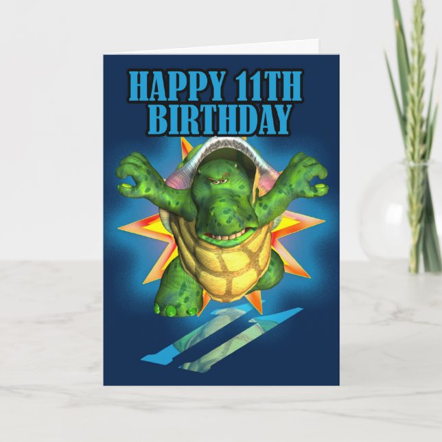 11th Birthday Turtle Card, Happy 11th Birthday Card (Front)