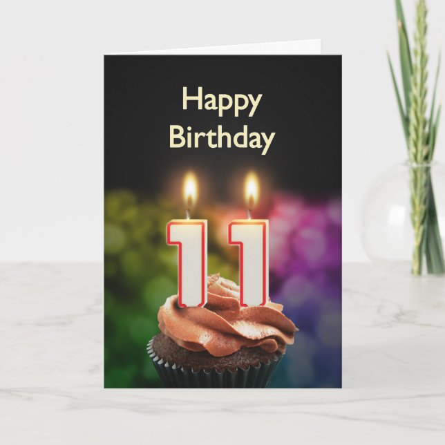 11th Birthday with cake and candles Card (Front)