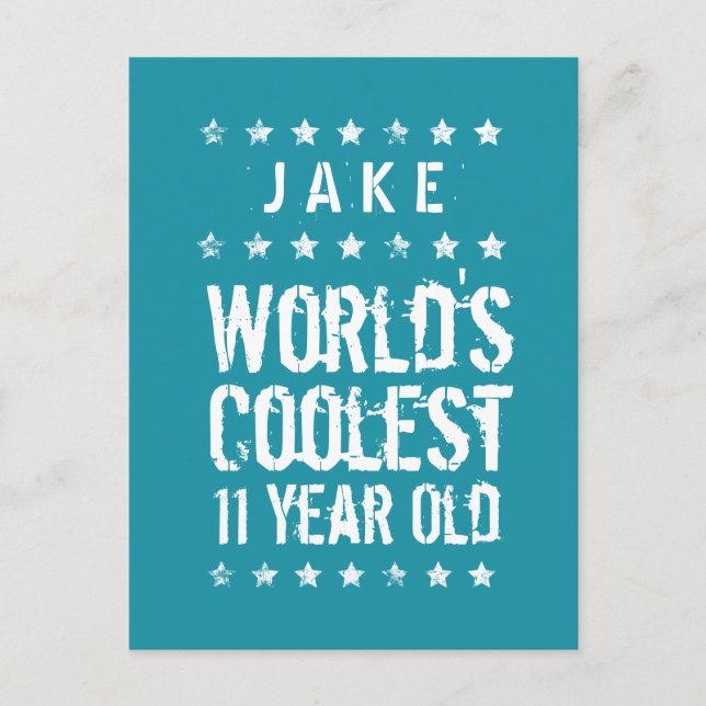 11th Birthday World's Coolest 11 Year Old Teal T11 Announcement Postcard (Front)