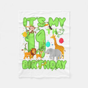 11th Birthday Zoo Jungle Safari 11 Years Old Party Fleece Blanket