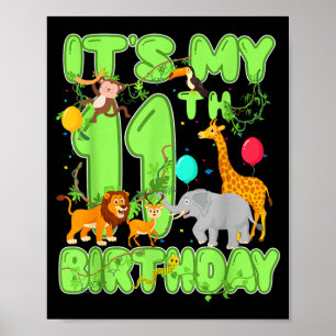 11th Birthday Zoo Jungle Safari 11 Years Old Party Poster