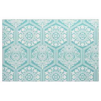 11th-Century Hexagons - Turquoise and White Fabric