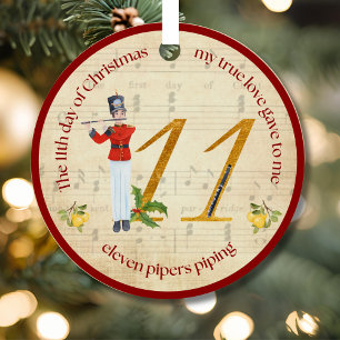 11th Day of Christmas Eleven Pipers Piping Metal Tree Decoration