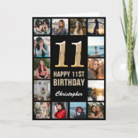 11th Happy Birthday Black and Gold Photo Collage
