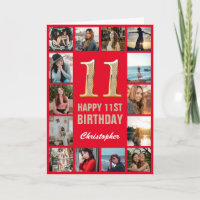 11th Happy Birthday Red and Gold Photo Collage