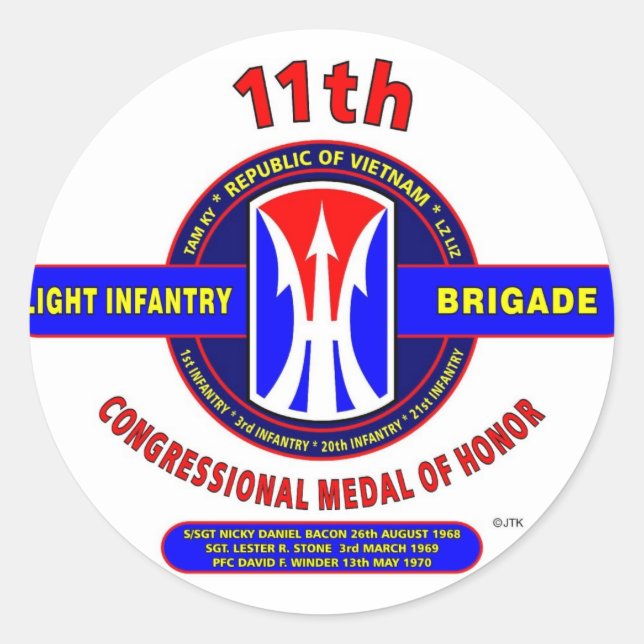 11TH LIGHT INFANTRY BRIGADE VIETNAM CLASSIC ROUND STICKER (Front)