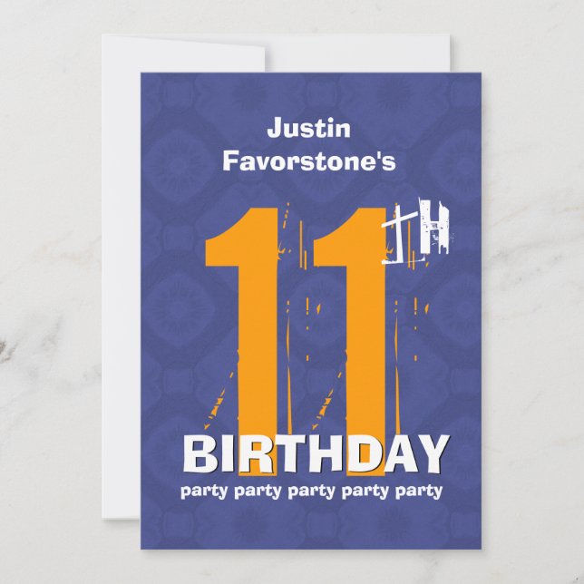11th Modern Weathered Grunge Birthday Blue W02C Invitation (Front)