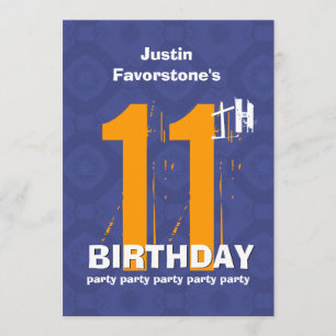 11th Modern Weathered Grunge Birthday Blue W02C Invitation