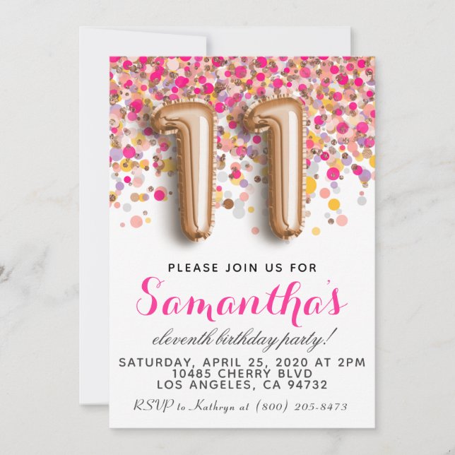 11th Rose Gold Birthday Invitation (Front)