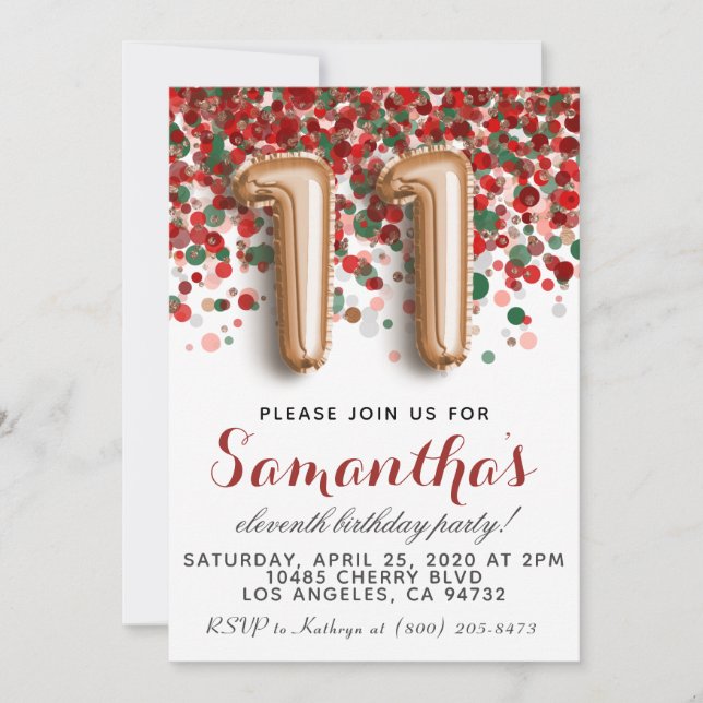 11th Rose Gold Birthday Invitation (Front)