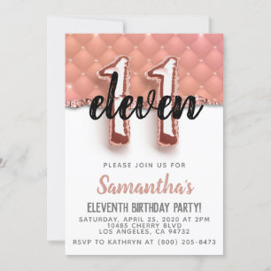 11th Rose Gold Birthday Invitation