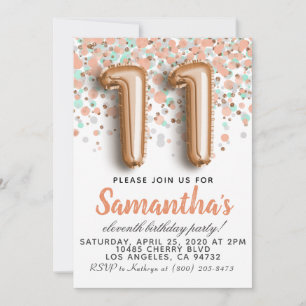 11th Rose Gold Birthday Invitation