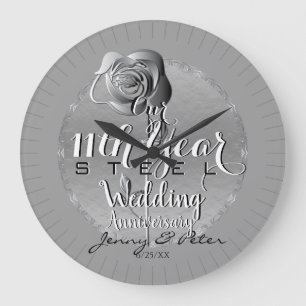11th Steel Rose Anniversary Wall Clock