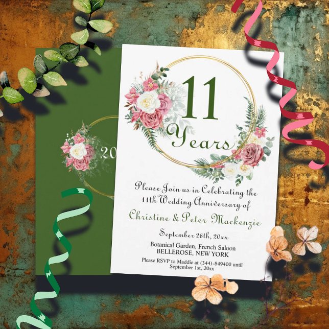 11th Steel Wedding Anniversary Roses Gold Frame Invitation (Creator Uploaded)