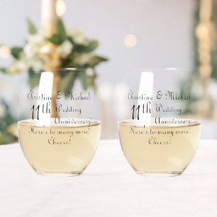 11th Steel Wedding Anniversary Signature  Stemless Wine Glass