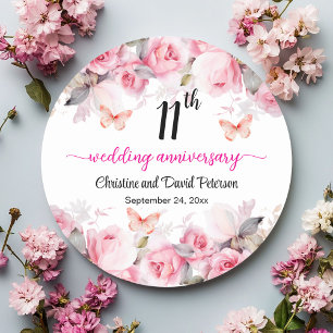 11th Wedding Anniversary Blush Roses Classic Round Sticker