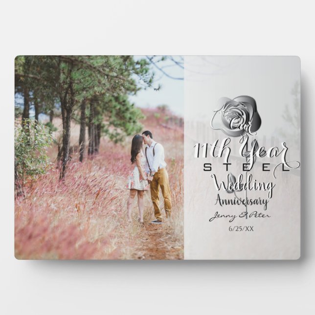 11th Wedding Anniversary Custom Photo Steel Rose Plaque (Front)