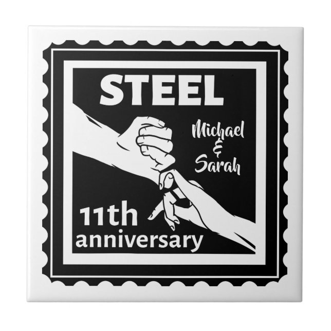 11th wedding anniversary holding hands ceramic tile (Front)