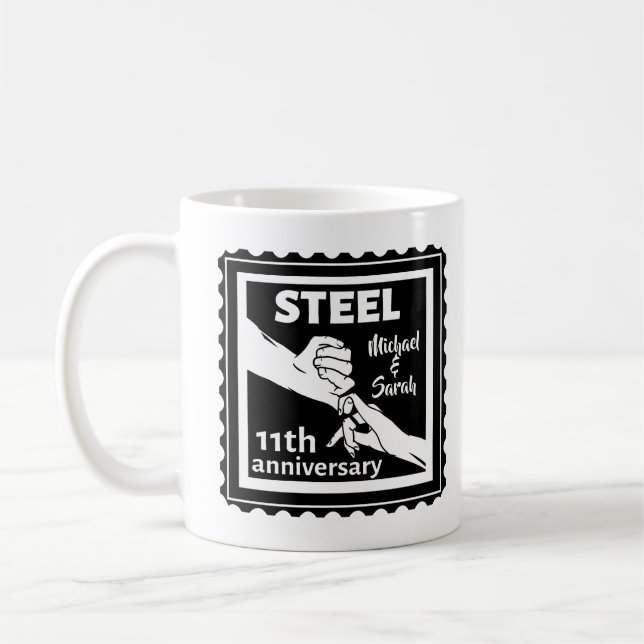 11th wedding anniversary holding hands coffee mug (Left)