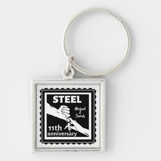 11th wedding anniversary holding hands key ring (Front)