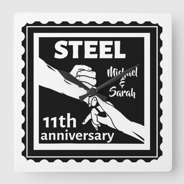 11th wedding anniversary holding hands square wall clock (Front)