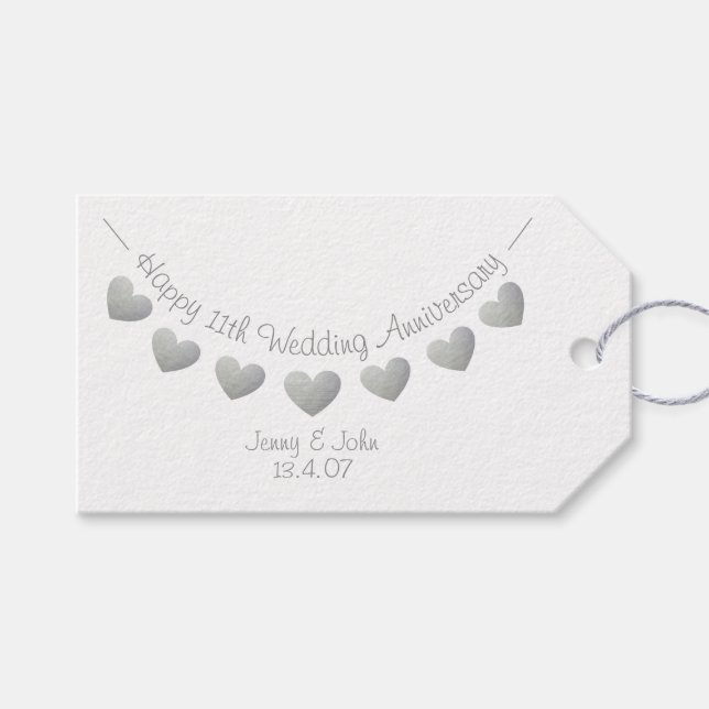 11th Wedding Anniversary steel heart gift tag (Front (Horizontal))
