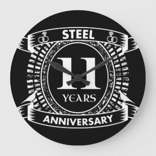 11TH wedding anniversary steel Large Clock