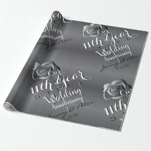 11th Wedding Anniversary Steel Rose Wrapping Paper