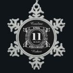 11TH wedding anniversary steel Snowflake Pewter Christmas Ornament<br><div class="desc">Your eleventh wedding anniversary has the traditional gift is steel. This crest style design is a romantic design for couples celebrating 11 years of marriage. If you would like any help customising this design please contact me, their is an ask this designer button, just below this text. 11th, 11th wedding...</div>