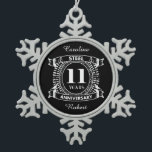 11TH wedding anniversary steel Snowflake Pewter Christmas Ornament<br><div class="desc">Your eleventh wedding anniversary has the traditional gift is steel. This crest style design is a romantic design for couples celebrating 11 years of marriage. If you would like any help customising this design please contact me, their is an ask this designer button, just below this text. 11th, 11th wedding...</div>