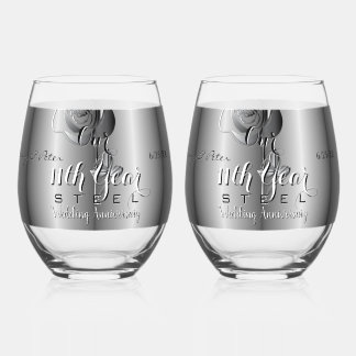 11th Year Wedding Anniversary Steel Rose Can Glass