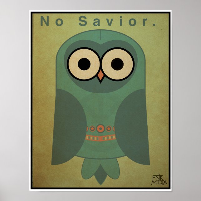 11x14" Anti-Religion Owl (Cool Colour Scheme) Poster (Front)