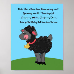 11x14 Bah Bah Black Sheep Rhyme Kids Room Wall Art