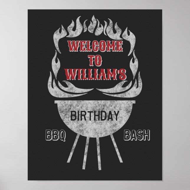 11x14 BBQ Birthday Party Welcome Sign & Poster (Front)